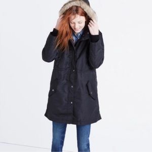 Madewell Belmont Parka Jacket Size Large L Black Hooded